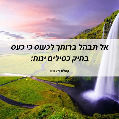 Picture 06 - קהלת 7:9 HEB - אל תבהל ברוחך לכעוס כי כעס - Bible Verse Picture