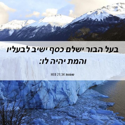 Picture 06 - שמות 21:34 HEB - בעל הבור ישלם כסף ישיב - Bible Verse Picture