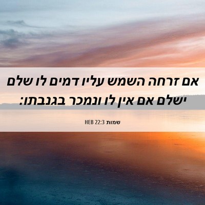 Picture 06 - שמות 22:3 HEB - אם זרחה השמש עליו דמים לו - Bible Verse Picture
