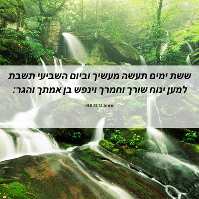 Picture 06 - שמות 23:12 HEB - ששת ימים תעשה מעשיך וביום - Bible Verse Picture