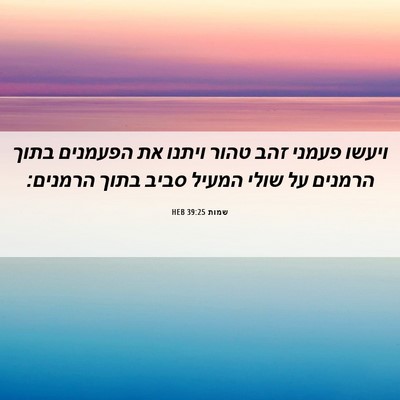Picture 06 - שמות 39:25 HEB - ויעשו פעמני זהב טהור ויתנו - Bible Verse Picture
