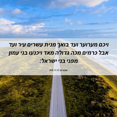 Picture 06 - שפטים 11:33 HEB - ויכם מערוער ועד בואך מנית - Bible Verse Picture