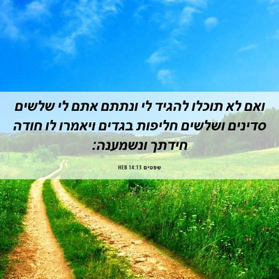 Picture 06 - שפטים 14:13 HEB - ואם לא תוכלו להגיד לי ונתתם - Bible Verse Picture