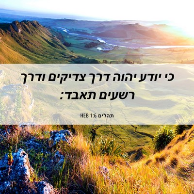 Picture 06 - תהלים 1:6 HEB - כי יודע יהוה דרך צדיקים - Bible Verse Picture