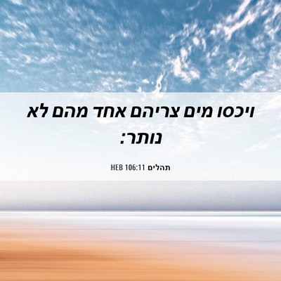 Picture 06 - תהלים 106:11 HEB - ויכסו מים צריהם אחד מהם לא - Bible Verse Picture