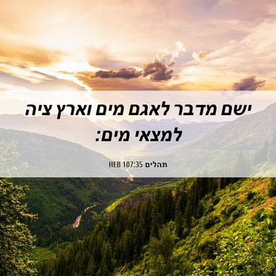 Picture 06 - תהלים 107:35 HEB - ישם מדבר לאגם מים וארץ ציה - Bible Verse Picture