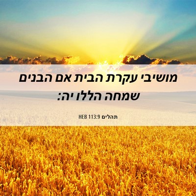 Picture 06 - תהלים 113:9 HEB - מושיבי עקרת הבית אם הבנים - Bible Verse Picture
