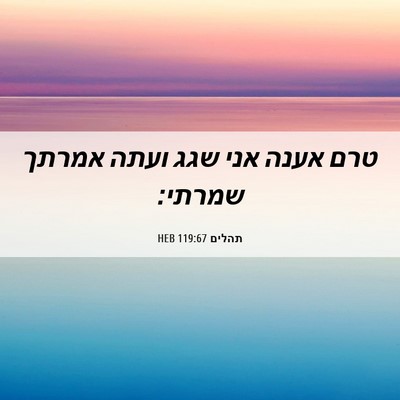 Picture 06 - תהלים 119:67 HEB - טרם אענה אני שגג ועתה אמרתך - Bible Verse Picture
