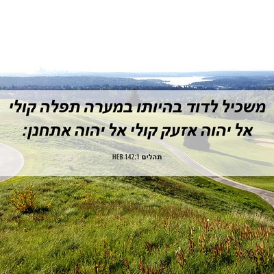 Picture 06 - תהלים 142:1 HEB - משכיל לדוד בהיותו במערה - Bible Verse Picture