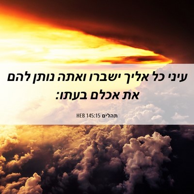 Picture 06 - תהלים 145:15 HEB - עיני כל אליך ישברו ואתה - Bible Verse Picture