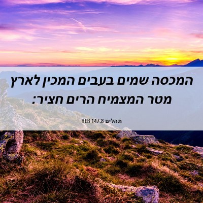 Picture 06 - תהלים 147:8 HEB - המכסה שמים בעבים המכין - Bible Verse Picture
