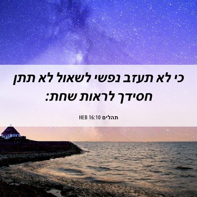Picture 06 - תהלים 16:10 HEB - כי לא תעזב נפשי לשאול לא - Bible Verse Picture