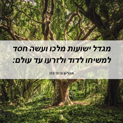 Picture 06 - תהלים 18:50 HEB - מגדל ישועות מלכו ועשה חסד - Bible Verse Picture