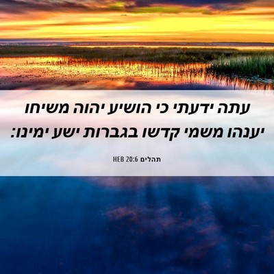 Picture 06 - תהלים 20:6 HEB - עתה ידעתי כי הושיע יהוה - Bible Verse Picture