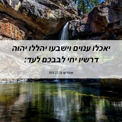 Picture 06 - תהלים 22:26 HEB - יאכלו ענוים וישבעו יהללו - Bible Verse Picture