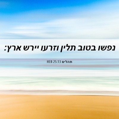 Picture 06 - תהלים 25:13 HEB - נפשו בטוב תלין וזרעו יירש - Bible Verse Picture