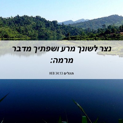 Picture 06 - תהלים 34:13 HEB - נצר לשונך מרע ושפתיך מדבר - Bible Verse Picture