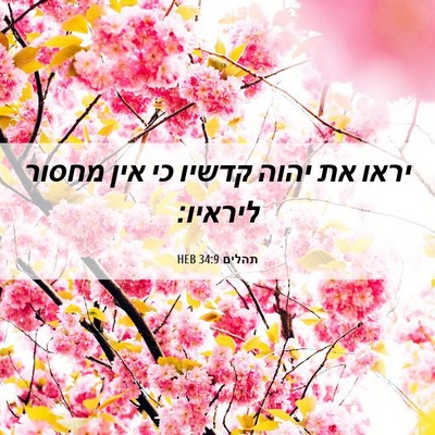 Picture 06 - תהלים 34:9 HEB - יראו את יהוה קדשיו כי אין - Bible Verse Picture