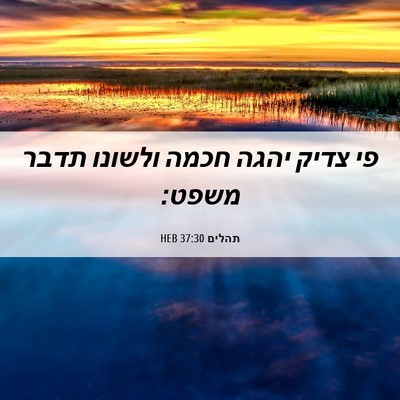 Picture 06 - תהלים 37:30 HEB - פי צדיק יהגה חכמה ולשונו - Bible Verse Picture