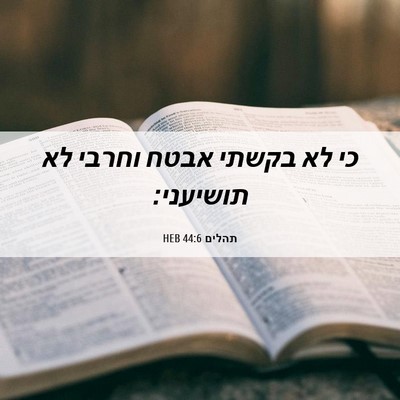 Picture 06 - תהלים 44:6 HEB - כי לא בקשתי אבטח וחרבי לא - Bible Verse Picture