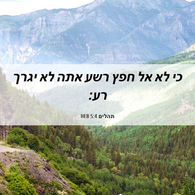 Picture 06 - תהלים 5:4 HEB - כי לא אל חפץ רשע אתה לא יגרך - Bible Verse Picture