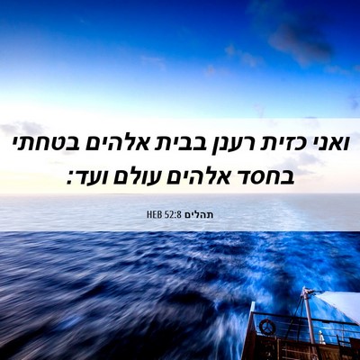 Picture 06 - תהלים 52:8 HEB - ואני כזית רענן בבית אלהים - Bible Verse Picture