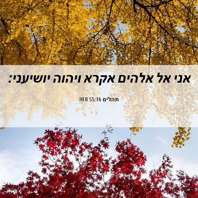 Picture 06 - תהלים 55:16 HEB - אני אל אלהים אקרא ויהוה - Bible Verse Picture