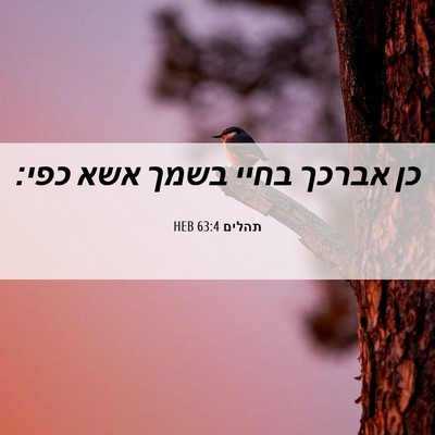 Picture 06 - תהלים 63:4 HEB - כן אברכך בחיי בשמך אשא - Bible Verse Picture