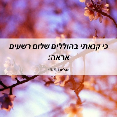 Picture 06 - תהלים 73:3 HEB - כי קנאתי בהוללים שלום - Bible Verse Picture