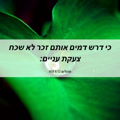 Picture 06 - תהלים 9:12 HEB - כי דרש דמים אותם זכר לא שכח - Bible Verse Picture