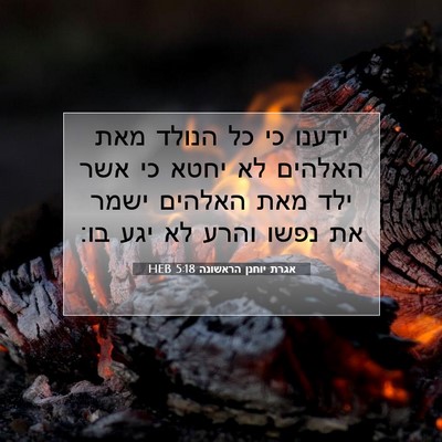 Picture 07 - אגרת יוחנן הראשונה 5:18 HEB - ידענו כי כל הנולד מאת - Bible Verse Picture