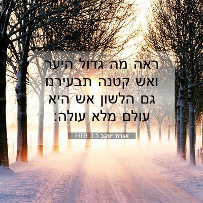 Picture 07 - אגרת יעקב 3:5 HEB - ראה מה גדול היער ואש קטנה - Bible Verse Picture