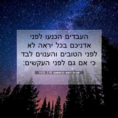 Picture 07 - אגרת כיפא הראשונה 2:18 HEB - העבדים הכנעו לפני אדניכם - Bible Verse Picture