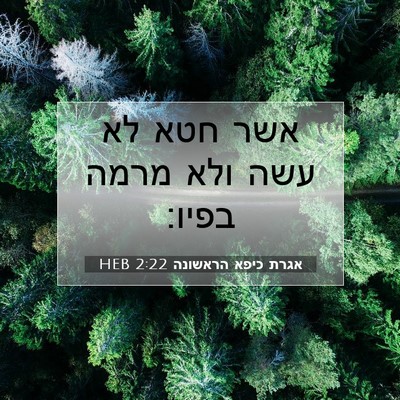 Picture 07 - אגרת כיפא הראשונה 2:22 HEB - אשר חטא לא עשה ולא מרמה - Bible Verse Picture