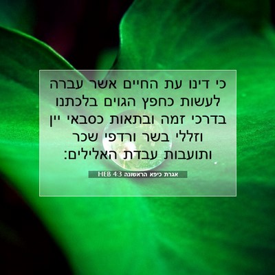 Picture 07 - אגרת כיפא הראשונה 4:3 HEB - כי דינו עת החיים אשר עברה - Bible Verse Picture