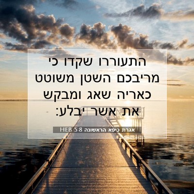 Picture 07 - אגרת כיפא הראשונה 5:8 HEB - התעוררו שקדו כי מריבכם - Bible Verse Picture