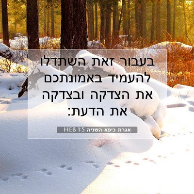Picture 07 - אגרת כיפא השניה 1:5 HEB - בעבור זאת השתדלו להעמיד - Bible Verse Picture