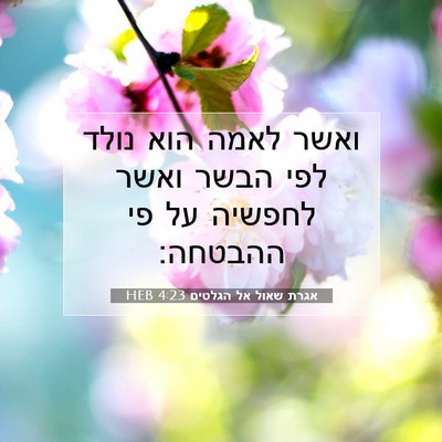 Picture 07 - אגרת שאול אל הגלטים 4:23 HEB - ואשר לאמה הוא נולד לפי הבשר - Bible Verse Picture