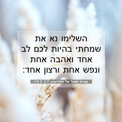 Picture 07 - אגרת שאול אל הפיליפים 2:2 HEB - השלימו נא את שמחתי בהיות - Bible Verse Picture