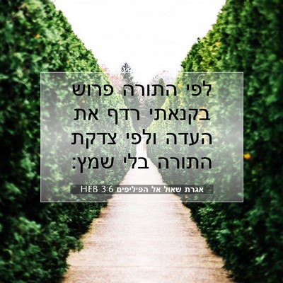 Picture 07 - אגרת שאול אל הפיליפים 3:6 HEB - לפי התורה פרוש בקנאתי רדף - Bible Verse Picture