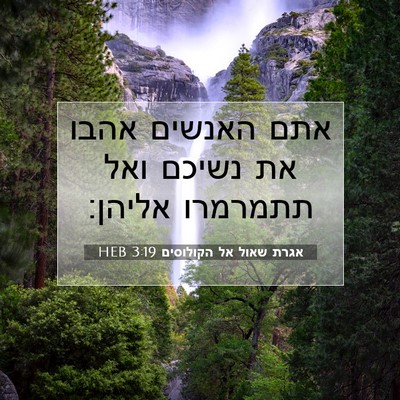 Picture 07 - אגרת שאול אל הקולוסים 3:19 HEB - אתם האנשים אהבו את נשיכם - Bible Verse Picture