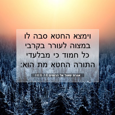 Picture 07 - אגרת שאול אל הרומים 7:8 HEB - וימצא החטא סבה לו במצוה - Bible Verse Picture