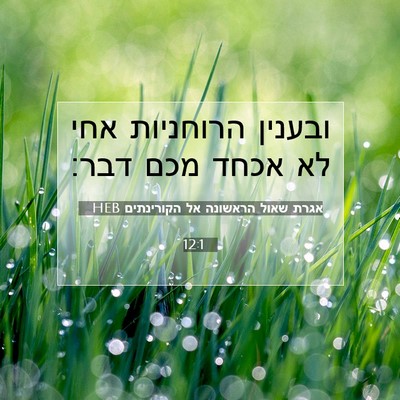 Picture 07 - אגרת שאול הראשונה אל הקורינתים 12:1 HEB - ובענין הרוחניות אחי לא - Bible Verse Picture