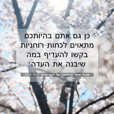Picture 07 - אגרת שאול הראשונה אל הקורינתים 14:12 HEB - כן גם אתם בהיותכם מתאוים - Bible Verse Picture