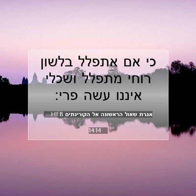 Picture 07 - אגרת שאול הראשונה אל הקורינתים 14:14 HEB - כי אם אתפלל בלשון רוחי - Bible Verse Picture