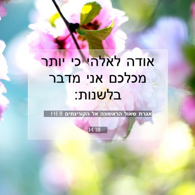 Picture 07 - אגרת שאול הראשונה אל הקורינתים 14:18 HEB - אודה לאלהי כי יותר מכלכם - Bible Verse Picture