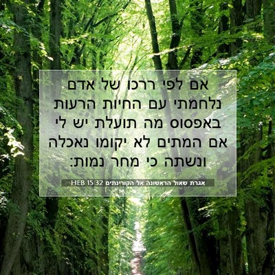 Picture 07 - אגרת שאול הראשונה אל הקורינתים 15:32 HEB - אם לפי ררכו של אדם נלחמתי - Bible Verse Picture