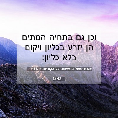 Picture 07 - אגרת שאול הראשונה אל הקורינתים 15:42 HEB - וכן גם בתחיה המתים הן יזרע - Bible Verse Picture