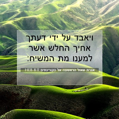 Picture 07 - אגרת שאול הראשונה אל הקורינתים 8:11 HEB - ויאבד על ידי דעתך אחיך החלש - Bible Verse Picture