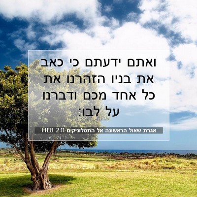 Picture 07 - אגרת שאול הראשונה אל התסלוניקים 2:11 HEB - ואתם ידעתם כי כאב את בניו - Bible Verse Picture